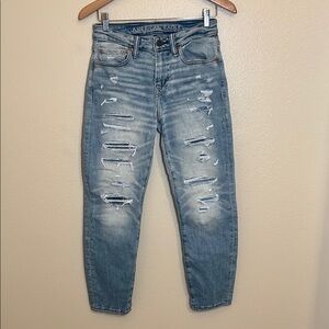 American Eagle Outfitters Airflex Athletic Fit Distressed Blue Jeans